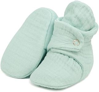 Ella Bonna Organic Cotton Baby Booties, Non Skid, Soft Sole, Stay On Baby Shoes, House Slippers for Baby Boys Girls Toddlers, Mint M, 0-6 Months Infant