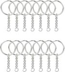 AIRSUNNY 100PCS Split Key Ring with Chain and Jump Rings, Nickel Plated Split Key Ring with Chain Silver Color Metal Split Key Chain Ring Parts with 1inch/25mm Open Jump Ring and Connector