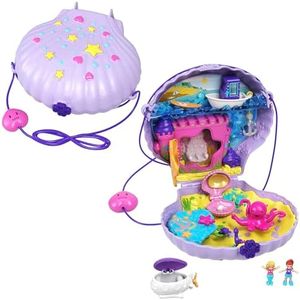 Polly Pocket Micro, Tiny Power Seashell Purse Playset, Purple Shell Purse, Mermaid Theme, 2 Polly Pocket Dolls, Toys for Ages 4 and Up, One Polly Pocket Playset, GNH11