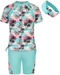 GRACE KARIN Girls Rash Guard Swimwear Short Sleeve Two Piece Swimsuit Set for Beach Palm 8Y