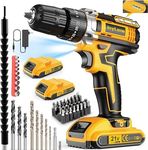 JayLene 21V Cordless Drill Set, Power Drill 59Pcs with 3/8 Inch Keyless Chuck, 25 3 Clutch Electric Drill with Work Light, Max torque 45Nm, 2-Variable Speed & 2 Batteries and Fast Charger