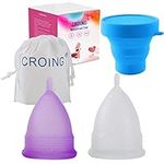 CROING 𝙋𝙚𝙧𝙞𝙤𝙙 𝘾𝙪𝙥 Reusable 2 pcs Menstrual Cups with 1 pc Silicone Cup and 1 pc Storage Bag, Period Cup