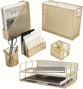 Blu Monaco Desk Accessories Gold - 7 Piece Set for Office Organization with Hanging File Holder Women Organizer Boho Décor