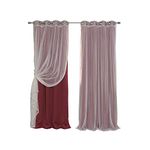 Best Home Fashion uMIXm Tulle Sheer Lace and Blackout 4 Piece Curtain Set – Antique Bronze Grommet Top – Cardinal Red – 52" W x 84" L – (2 Curtains and 2 Sheer Curtains)