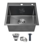 POPFLY 18×18 Inch Drop in Bar Prep Sink, 304 Stainless Steel Top Mount Handmade Single Bowl Sink 9 Inche Deep Small Kitchen Sink with 2 Hole, Black