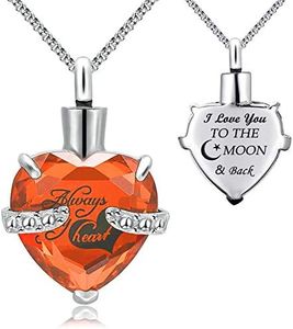 YOUFENG Jewellery Urn Necklace for Ashes Always in My Heart I Love You to The Moon and Back Birthstone Cremation Keepsake Pendant Necklaces, Crystal, Crystal