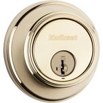 Kwikset 817 Deadbolt Lock, Polished Brass Round Exterior Keyed Front Entry Door, Pick Resistant SmartKey Rekey Security, Single Cylinder Dead Bolt, with Microban Protection