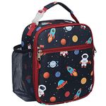 Bagseri Lunch Bag for Kids - Insulated Lunch Bags for Boys, Portable Lunch Cooler Bag for School with Bottle Holder, Water-Resistant Lining, Space Rocket/Blue