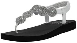 Skechers Women's Meditation-Stars & Sparkle-Circular Rhinestone Slingback Thong Flip-Flop white 8 M US