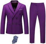 YND Men's Slim Fit 2 Piece Suit, Double-Breasted Jacket Pants Set with Tie, Solid Party Wedding Dress Blazer, Tux and Trousers Purple