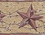 Dundee Deco BD6222 Self Adhesive Wallpaper Border - Patriotic Beige, Brown, Maroon Red Tin Star, Berries on Vine Wall Border Retro Design, 15 ft x 7 in (4.57m x 17.78cm)