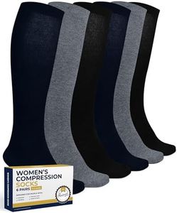 Pembrook Light Compression Socks for Women - 6 Pairs | Black, Gray, Navy | 8-15 mmHg Compression Socks Women | Graduated Compression Socks Women for Circulation Support