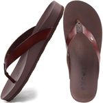 ONCAI Womens Flip Flops For Women Comfortable Leather Strap Yoga Mat Non-Slip Women's Thong Sandal Casual Summer Beach Slippers With Arch Support Brown Size 6
