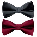 Young Arrow Premium Satin Bow Tie Combo for Men | Adjustable Neckband for Perfect Fit | Handcrafted Bow Tie for Suits, Blazers & Tuxedo for Formal Events & Weddings (Pack of 2) (Black & Maroon)