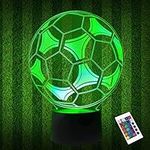 CooPark Football 3D Night Light for Kids, Soccer Optical Illusion LED Lamp,16 Colors Changing Remote Control Sports Fan Room Decoration Christmas Birthday Gift for Teen Boy