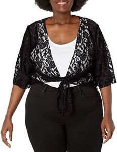 Star Vixen Women's Plus-Size 3/4 Sleeve Lace Tie Front Shrug Sweater, Black, 3X