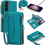 DKDKSIP for Samsung Galaxy S23 Plus/ S23+ Wallet Case for Women, [Wireless Charging] [RFID Blocking] [12 Card Holder], Leather Detachable Magnetic Strap Phone Case for Galaxy S23 Plus/ S23+ 5G, Blue