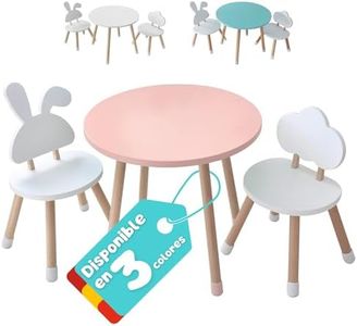 KYWAI® Mesa y Silla Infantil - Conjunto de Mesa Redonda y Dos Sillas. Robusto diseño en Madera de Pino. Ideal para Juegos, Creatividad y Aprendizaje Seguro (Rosa)