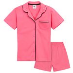 CityComfort Girls Short Pyjama Set, Button Down Cotton Lounge Wear - Girls Gifts (Pink, 11-12 Years)