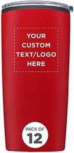 Custom Plastic Tumblers 20 oz. Set of 12, Personalized Bulk Pack - With lids, Ice Coffee Tumbler, To Go Cup, Insulated - Red