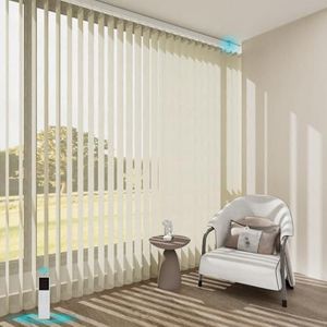 Blindify Motorized Sheer Vertical Blinds with Remote, Light Filtering Vertical Blind Sliding Door Blinds Remote Control Blinds for Sliding Glass Door Customize(Embossed Beige)