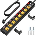 CRST 8 Outlet Heavy Duty Power Strip with Individual Switches, 15A/1875W Metal Power Strip Surge Protector with Circuit Breaker (1200 Joules), 6 FT 14AWG Extension Cord and Mounting Bracket