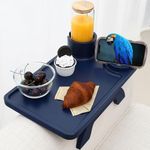 Nnewvante Couch Arm Tray,3 in 1 Large 15.36"x9.85" Bamboo Couch Tray Armrest Sofa Arm Clip on Tray TV Tray Table with 360°Rotated Phone/Cup Holder,Navy Blue