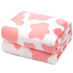 HSEEC Cow Print Blanket Warm Plush Cute Pink Cow Throw Blanket Soft Fleece Flannel Lightweight Throw Blankets Sofa Couch Bed Travel Cow Bedding Room Decor for Kids Teens Adults 40x50 inch