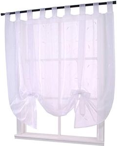 ZebraSmile Adorable Bowknot Tie Up Roman Curtain Tab Top Semi Sheer Kitchen Balloon Window Curtain, 47 x 55 Inch, White