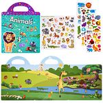 ASTARON Animal Sticker Book for Kids, including 88 Pcs Reusable Animal Stickers for Toddlers, 3D Puffy Sticker Game Educational Sensory Learning Toy, Party Supplies Birthday Gift