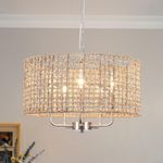 Boho Rattan Chandelier Light Fixtures 5-Lights, Farmhouse Chandeliers for Dining Room with Wicker Lampshade, Large Pendant Light for Kitchen Island Bedroom Living Room