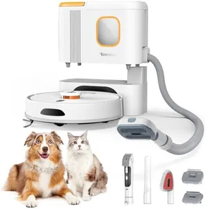 Teendow D20S Max+ Robot Vacuum and Mop, 6000Pa Suction for Pet Hair, with Self-Emptying Dock and Pet Grooming Parts, 10 Weeks Hands-Free Cleaning, PreciSense LiDAR Navigation, App & Voice Control