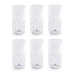 350ml Crystallised Glasses - Set of 6 | Highball Hi Ball Tumblers | Crystal Drinking Glasses | For Cocktails & Soft Drinks | Vintage Glassware | M&W