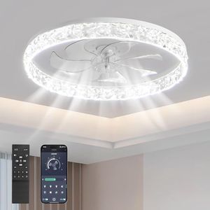 USOR 50CM Ceiling Fans with Lights -Flush Mount Ceiling Fan with Lights, Ceiling Fans with Lights and Remote（APP）, Stepless Color Temperature Change and 6 Speeds, Modern Ceiling Fans for Bedroom.