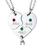 Friendship Necklace for 3 Personalised Engraving Stainless Steel Heart Jiwsaw Birthstone Necklaces Gifts for Bff Family