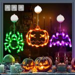 Halloween Indoor Decoration Lights, 3 Pack Halloween Window Lights Orange Pumpkin, Green Spider, Purple Bat Battery Operated Halloween Lights with Suction Cup and Wall Hooks for Home Indoor Decor