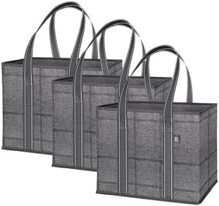 VENO 3 Pack Reusable Grocery Bag, Shopping Cart Bag, Storage Box, Heavy Duty, Hard Bottom, Collapsible, Utility Tote, Trunk Organizer (Black/Windowpane, set of 3)
