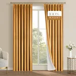 Topfinel Yellow Velvet Blackout Curtains 96 Inches Long, 100% Blackout Mustard Yellow Pinch Pleated Boho Cold Block Track Aesthetic Gold Back Tab Curtains for Living Room Bedroom with Hooks Rings