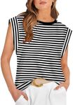 Summer Tops for Women 2024 Trendy Fashion Dressy Casual Crew Neck Cap Sleeve Cute Shirts Work Outfits Tank Tops Black and White Striped M