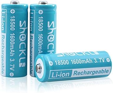 funkawa 18500 3.7V Rechargeable Batteries, Shockli 18500 3.7V Li-ion 1600mAh Rechargeable Battery with Button top- (3 Pack)