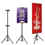 AkTop Heavy Duty Tripod Banner Stand, Adjustable Poster Stand Retractable Height Up to 79.9 inches, Double-Sided Floor Standing Sign Holder for Board Sign Display