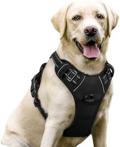 rabbitgoo Dog Harness No Pull with 2 Leash Clips, Adjustable Soft Padded, Reflective Oxford No Choke Pet Vest with Easy Control Handle for Large Dogs, Black, L