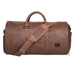 Carry On Garment Bag, Mens Garment Bag for Travel Business, Large Leather Duffel Bag with Shoe Compartment -Brown