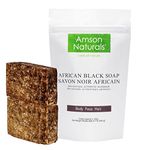 African Black Soap (0.7lb / 300g - 2 bars x 150 grams)-by Amson Naturals - Natural Pure Authentic Traditionally Handmade in Africa (Ghana) - for Body Face Hair.