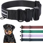 Heavy Duty Dog Collar for Large or Medium Dogs, Tactical Dog Collar, Adjustable Strong Dog Collar for Active Dogs, Double-Layered Nylon (Black, 15-23)