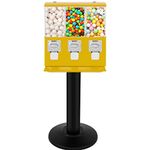 VEVOR Triple Head Candy Vending Machine with Stand Yellow Triple Pod Candy Gumball Vending Machine on Stand Commercial 3-Containers Gumball Bank Gumball Bank