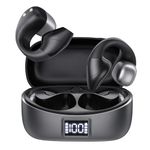 Open Ear Headphones Ear Clip On Headphones Wireless Bluetooth 5.3 Wireless Earbuds with HD Mic 40 Hours Reproduction LED Display Charging Case, Air Conduction Headphones IPX7 Waterproof Sport Ear Buds