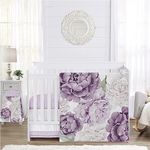 Sweet Jojo Designs Lavender Purple Boho Shabby Chic Floral Girl Baby Crib Bedding Set Infant Nursery Room Blanket Fitted Sheet Skirt Diaper Stacker 4pc Violet Ivory Bohemian Vintage Watercolor Fringe