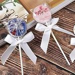 100 Pack White Satin Ribbon Twist Tie Bows for Treat Bags, Gift Bags, Bakery Candy Bags and Package Decorating Ribbon Bow, Bowknot for Gifts