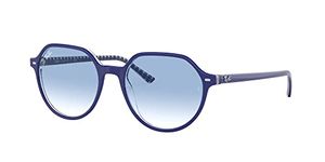 Ray-Ban RB2195F Thalia Low Bridge Fit Square Sunglasses, Blue On Vichy Blue/White/Clear Gradient Blue, 53 mm